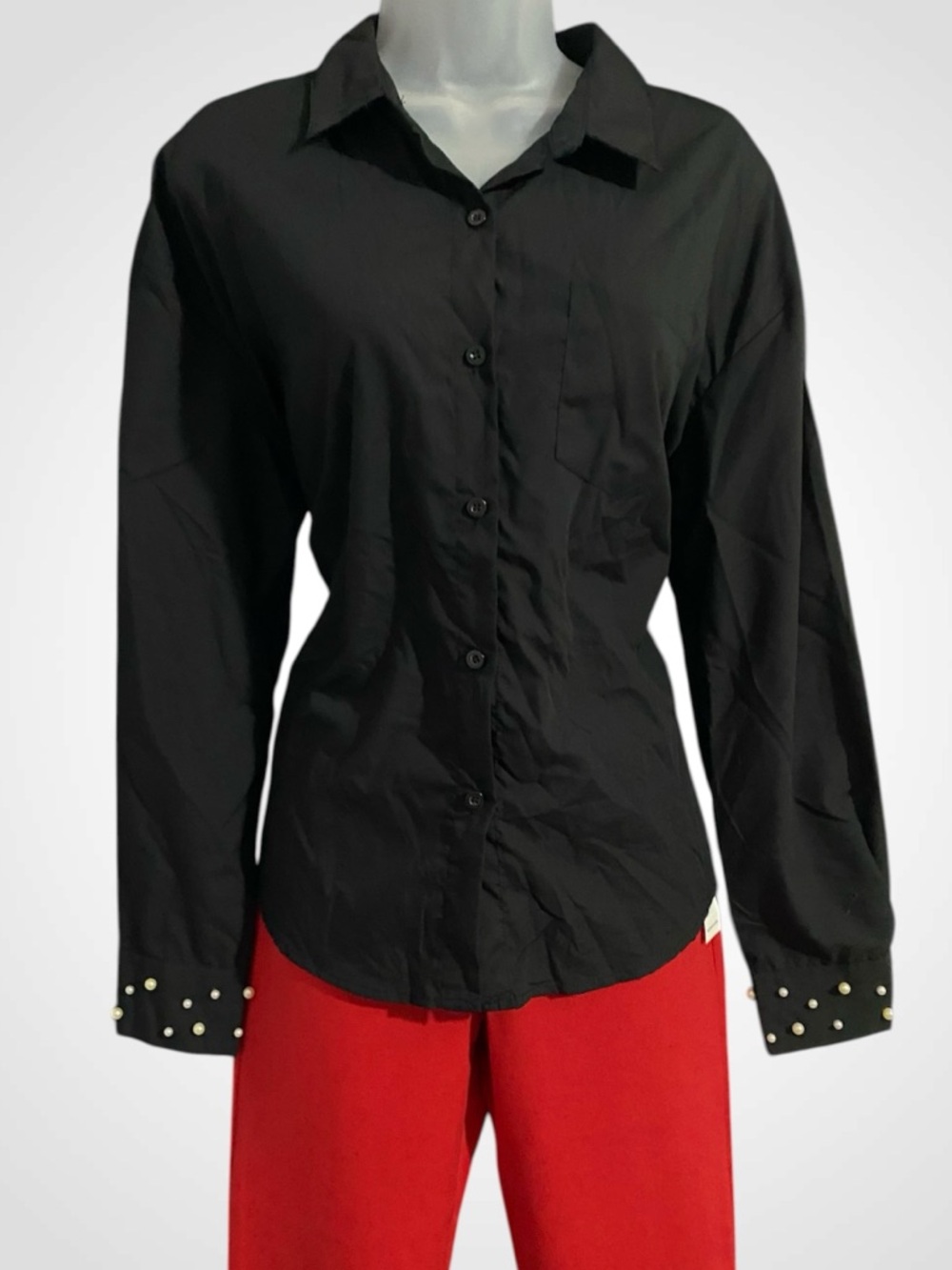 NWT - Basic Blouse with Faux Pearls Beads